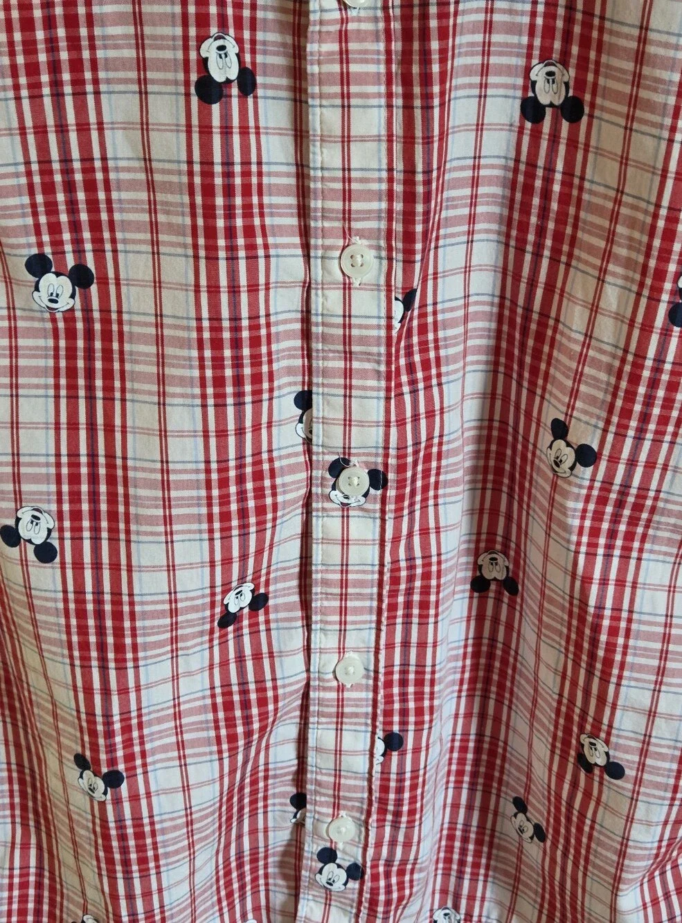 Old Navy X Disney Red Plaid Mickey Mouse Short-Sleeve Shirt- Boys Size 10-12